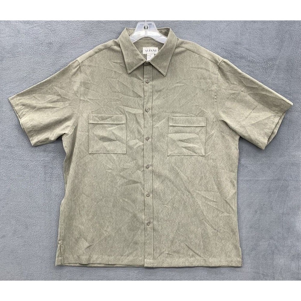 Alfani Button Down Shirt Men's Size XL Beige Short Sleeve Double Chest Pockets